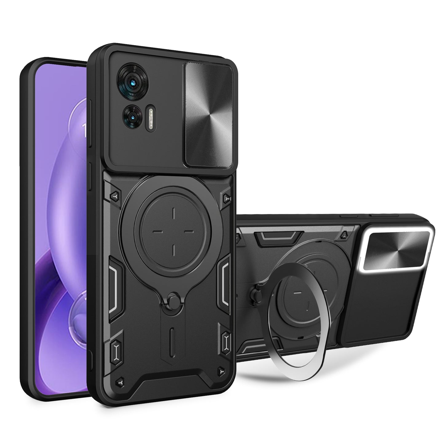 Motorola Edge 30 Neo Magnetic Holder CD Texture Sliding Camshield Phone Case, TPU PC Shockproof Cover