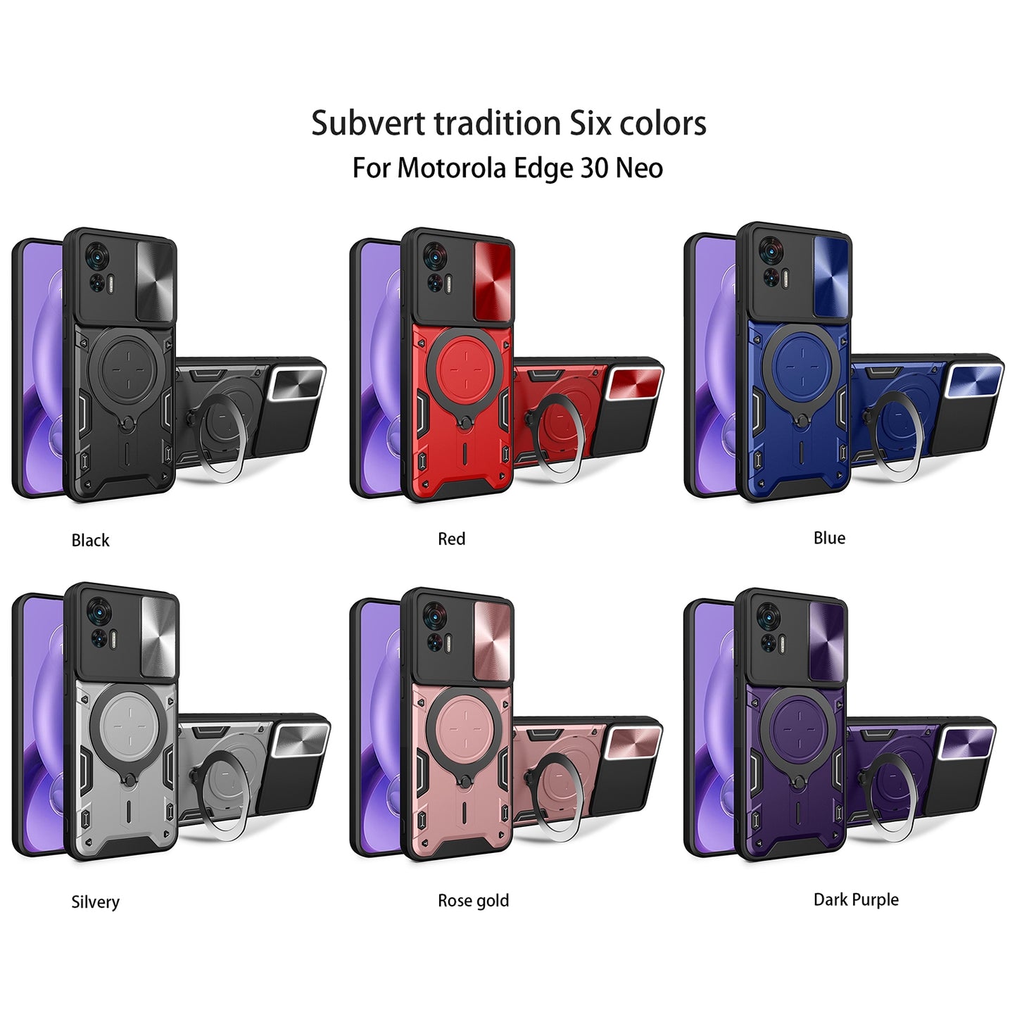 Motorola Edge 30 Neo Magnetic Holder CD Texture Sliding Camshield Phone Case, TPU PC Shockproof Cover