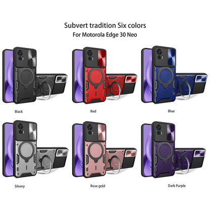 Motorola Edge 30 Neo Magnetic Holder CD Texture Sliding Camshield Phone Case, TPU PC Shockproof Cover