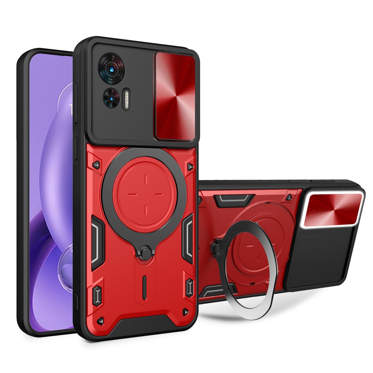 Motorola Edge 30 Neo Magnetic Holder CD Texture Sliding Camshield Phone Case, TPU PC Shockproof Cover