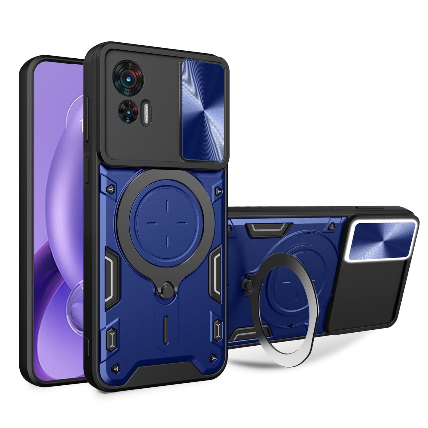 Motorola Edge 30 Neo Magnetic Holder CD Texture Sliding Camshield Phone Case, TPU PC Shockproof Cover