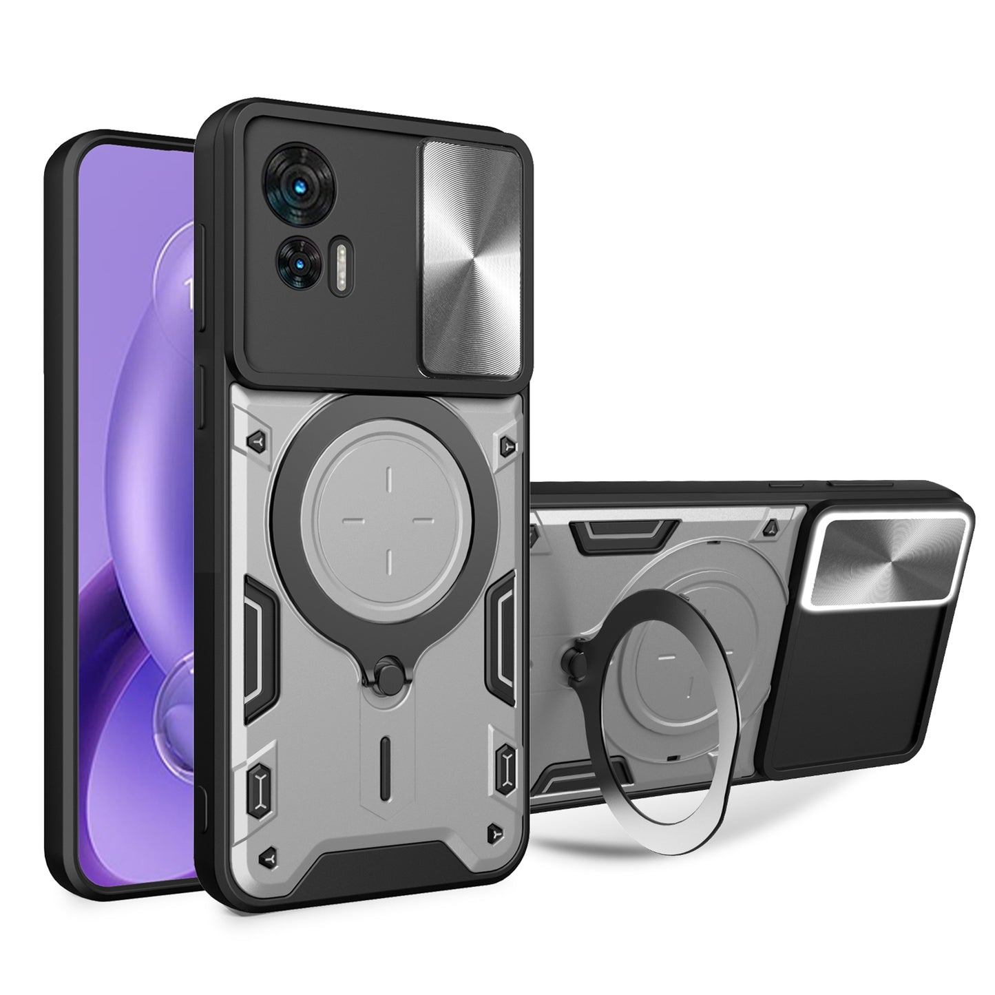 Motorola Edge 30 Neo Magnetic Holder CD Texture Sliding Camshield Phone Case, TPU PC Shockproof Cover