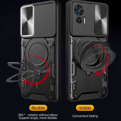 Motorola Edge 30 Neo Magnetic Holder CD Texture Sliding Camshield Phone Case, TPU PC Shockproof Cover