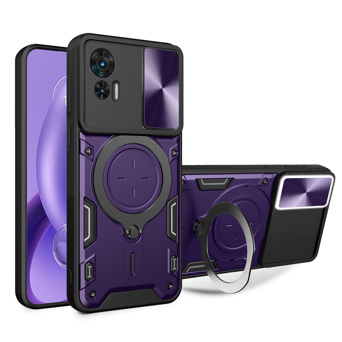 Motorola Edge 30 Neo Magnetic Holder CD Texture Sliding Camshield Phone Case, TPU PC Shockproof Cover