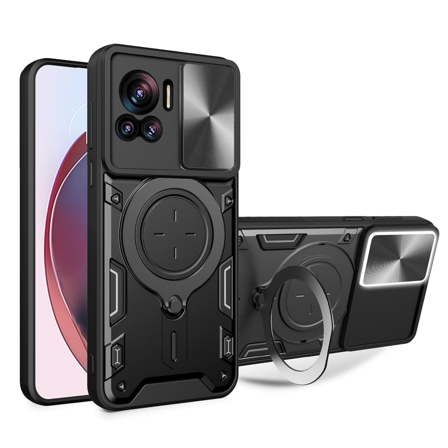 Motorola Edge 30 Ultra Magnetic Holder CD Texture Sliding Camshield Phone Case, TPU PC Shockproof Cover