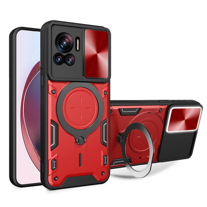 Motorola Edge 30 Ultra Magnetic Holder CD Texture Sliding Camshield Phone Case, TPU PC Shockproof Cover