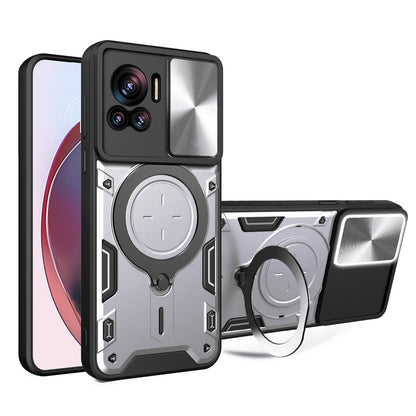 Motorola Edge 30 Ultra Magnetic Holder CD Texture Sliding Camshield Phone Case, TPU PC Shockproof Cover