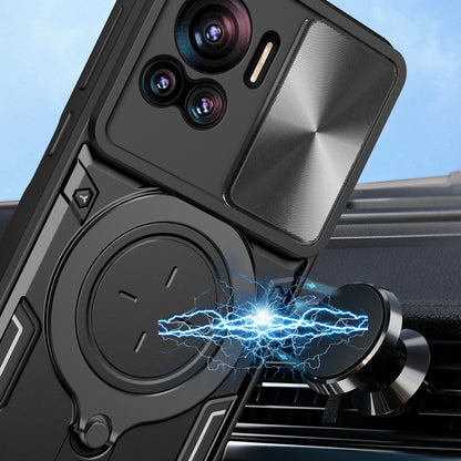 Motorola Edge 30 Ultra Magnetic Holder CD Texture Sliding Camshield Phone Case, TPU PC Shockproof Cover