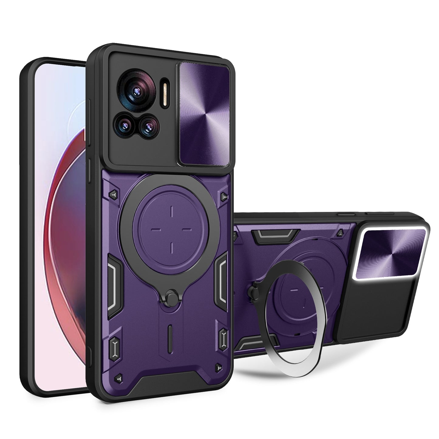 Motorola Edge 30 Ultra Magnetic Holder CD Texture Sliding Camshield Phone Case, TPU PC Shockproof Cover