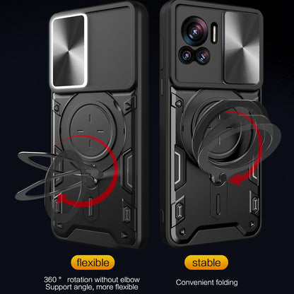 Motorola Edge 30 Ultra Magnetic Holder CD Texture Sliding Camshield Phone Case, TPU PC Shockproof Cover
