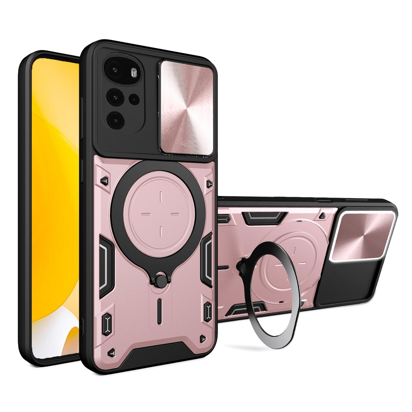 Motorola Moto G22 Magnetic Holder CD Texture Sliding Camshield Phone Case, TPU PC Shockproof Cover