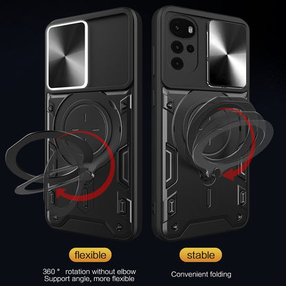 Motorola Moto G22 Magnetic Holder CD Texture Sliding Camshield Phone Case, TPU PC Shockproof Cover