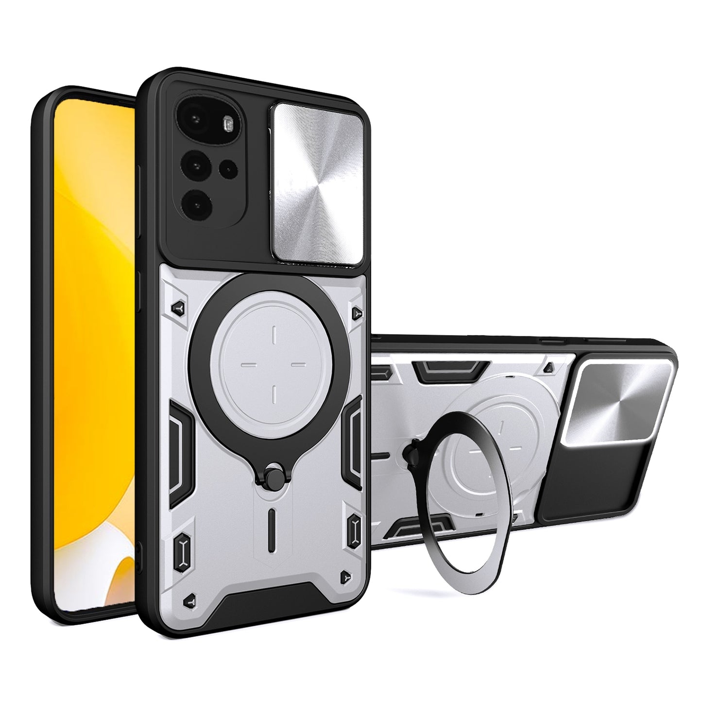 Motorola Moto G22 Magnetic Holder CD Texture Sliding Camshield Phone Case, TPU PC Shockproof Cover