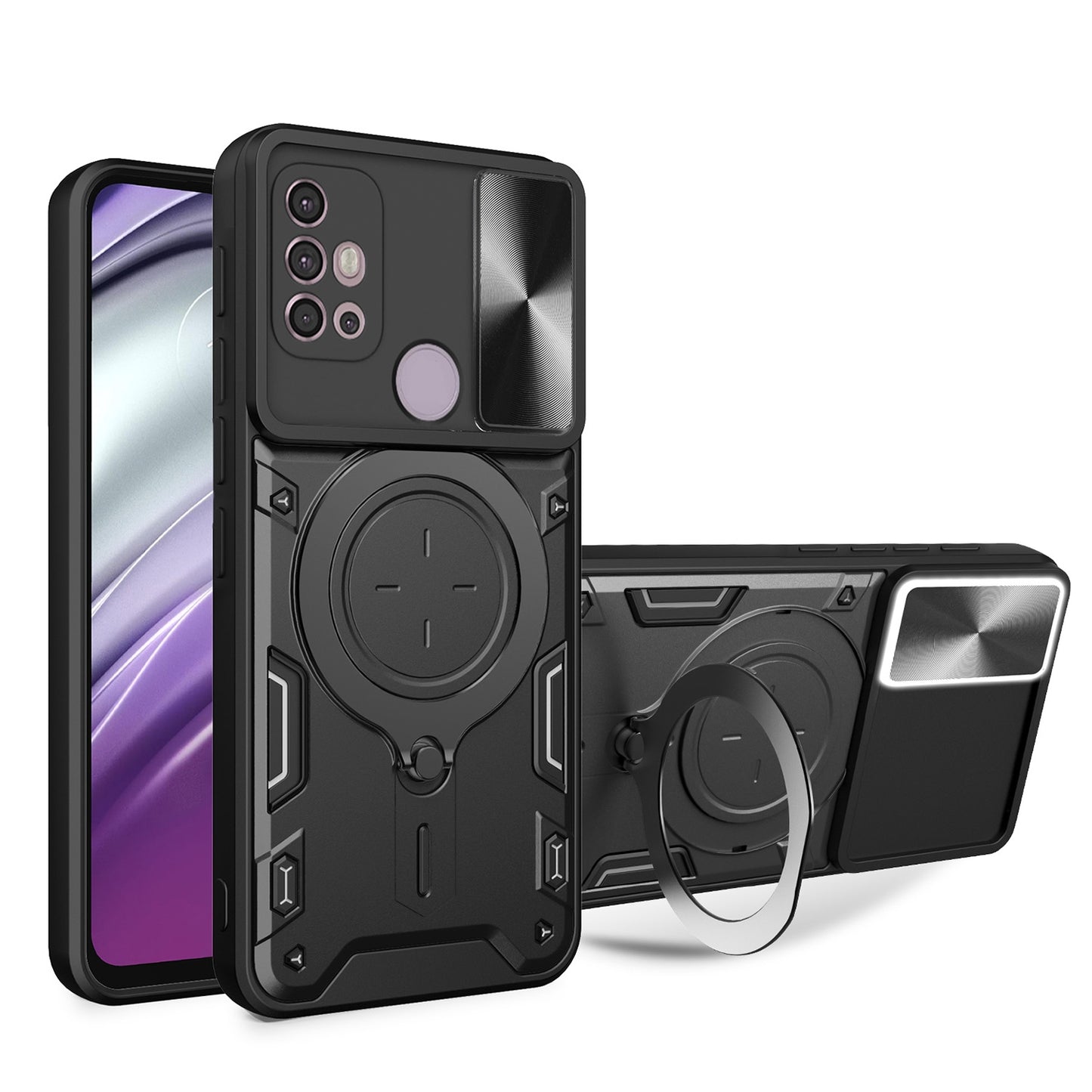 Motorola Moto G10 Magnetic Holder CD Texture Sliding Camshield Phone Case, TPU PC Shockproof Cover
