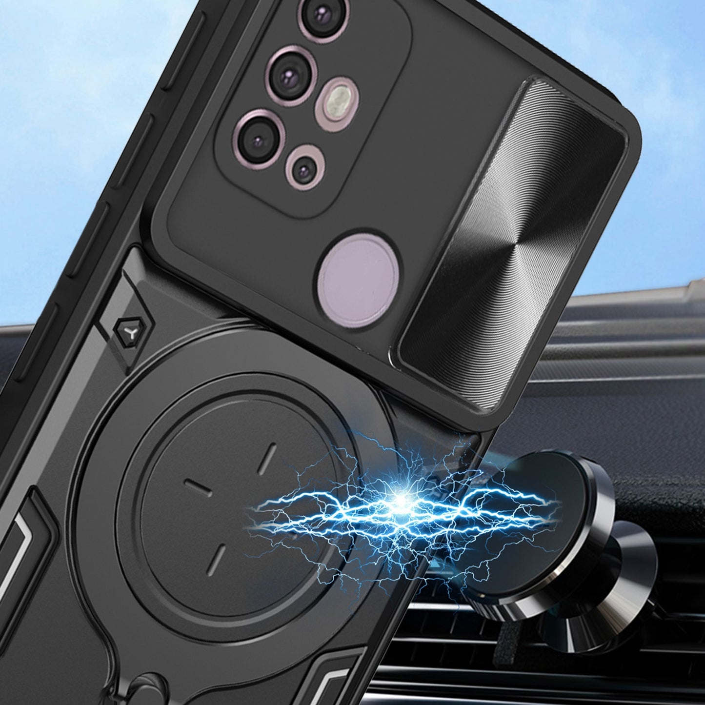 Motorola Moto G30 Magnetic Holder CD Texture Sliding Camshield Phone Case, TPU PC Shockproof Cover