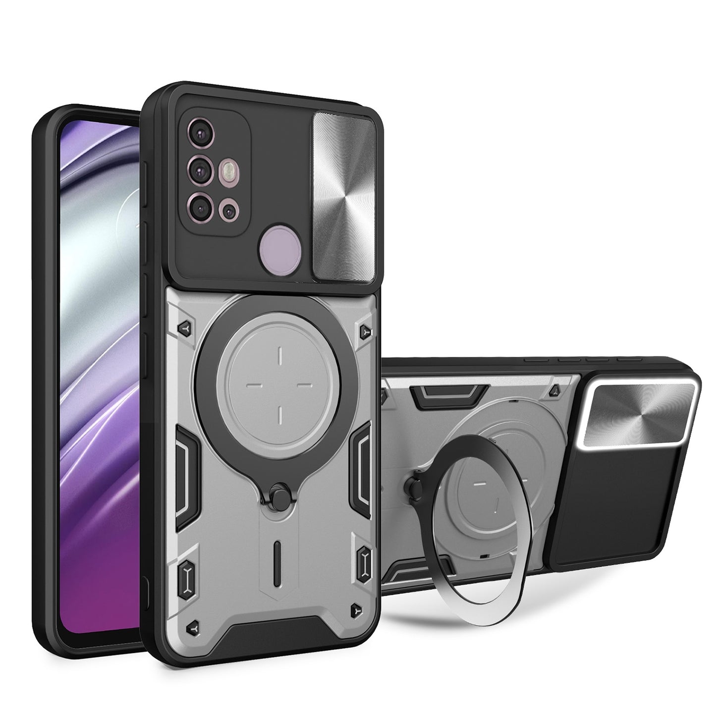 Motorola Moto G10 Magnetic Holder CD Texture Sliding Camshield Phone Case, TPU PC Shockproof Cover