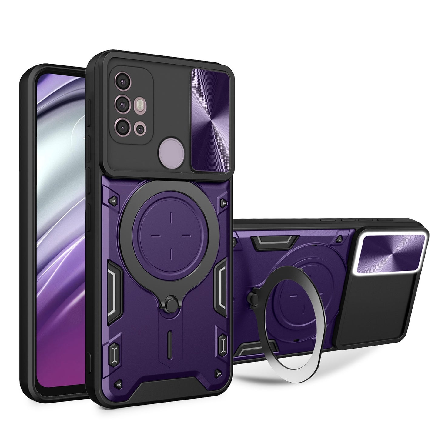 Motorola Moto G10 Magnetic Holder CD Texture Sliding Camshield Phone Case, TPU PC Shockproof Cover