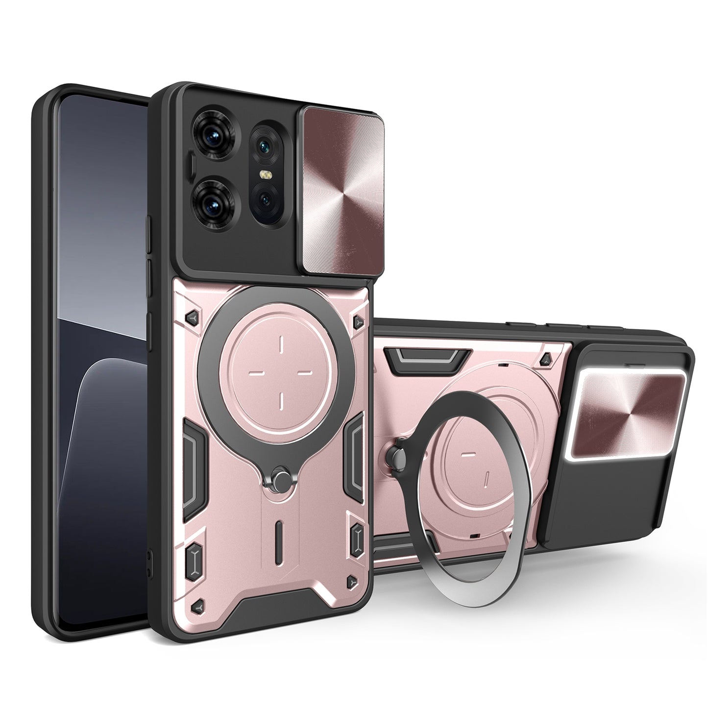 Motorola Edge 50 Pro Magnetic Holder CD Texture Sliding Camshield Phone Case, TPU PC Shockproof Cover