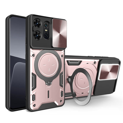 Motorola Edge 50 Pro Magnetic Holder CD Texture Sliding Camshield Phone Case, TPU PC Shockproof Cover