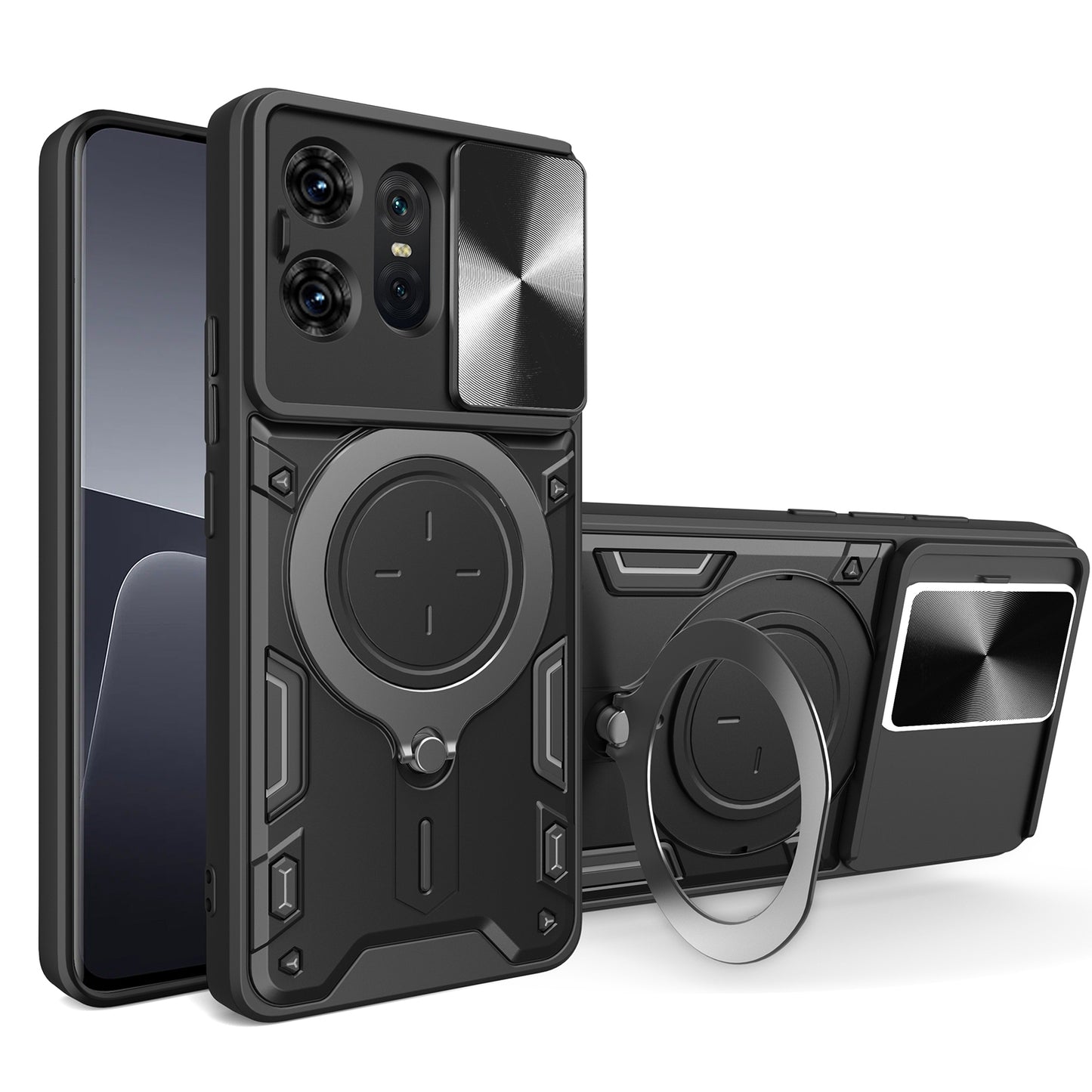 Motorola Edge 50 Pro Magnetic Holder CD Texture Sliding Camshield Phone Case, TPU PC Shockproof Cover