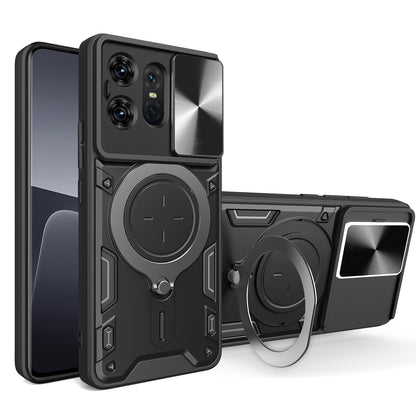 Motorola Edge 50 Pro Magnetic Holder CD Texture Sliding Camshield Phone Case, TPU PC Shockproof Cover