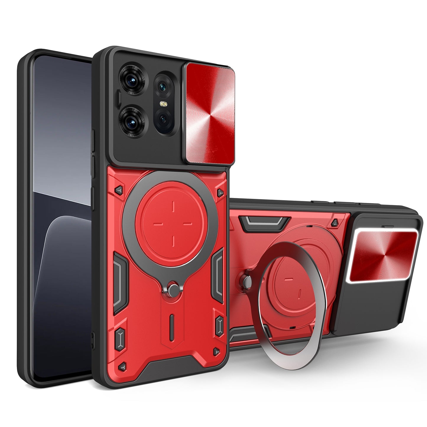 Motorola Edge 50 Pro Magnetic Holder CD Texture Sliding Camshield Phone Case, TPU PC Shockproof Cover