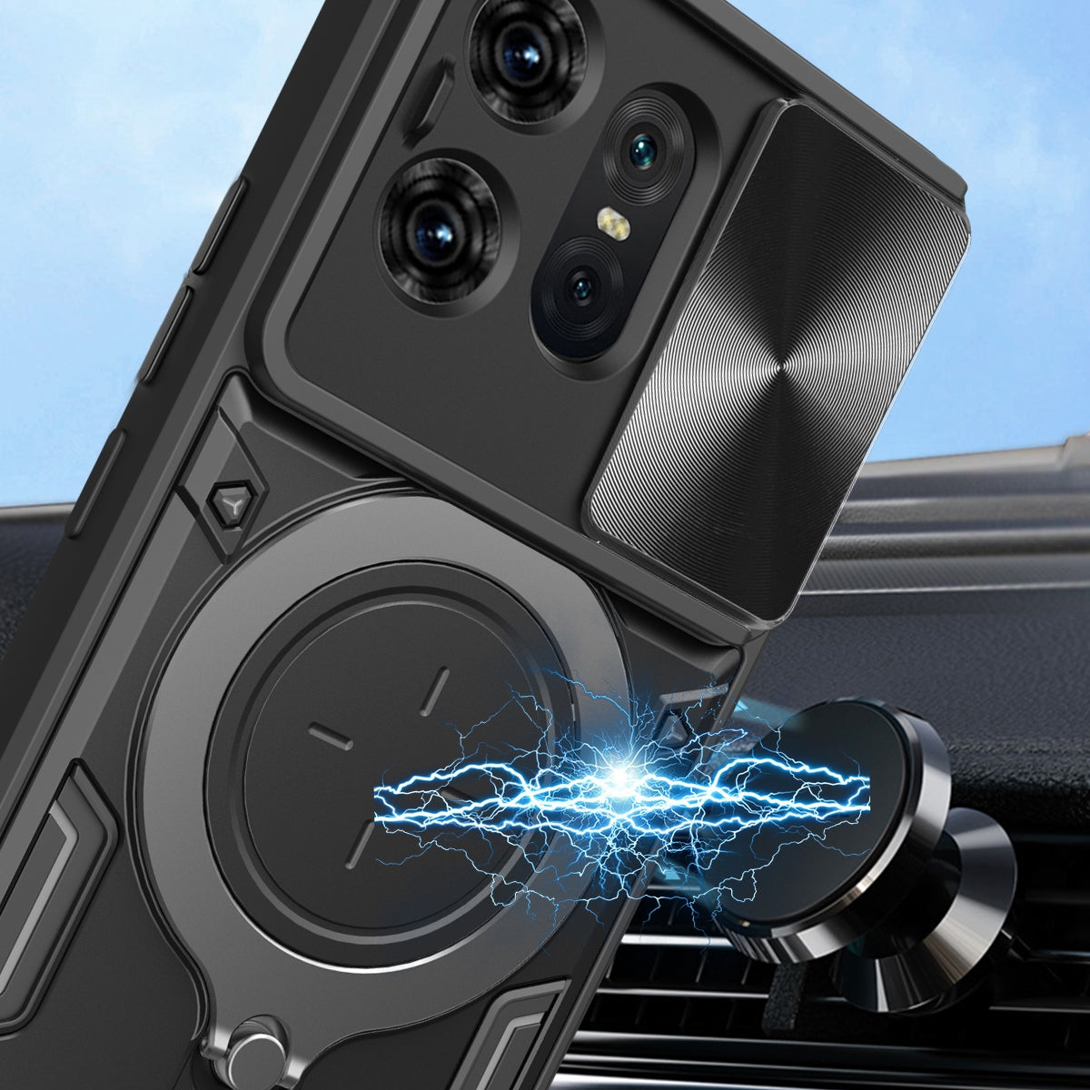 Motorola Edge 50 Pro Magnetic Holder CD Texture Sliding Camshield Phone Case, TPU PC Shockproof Cover