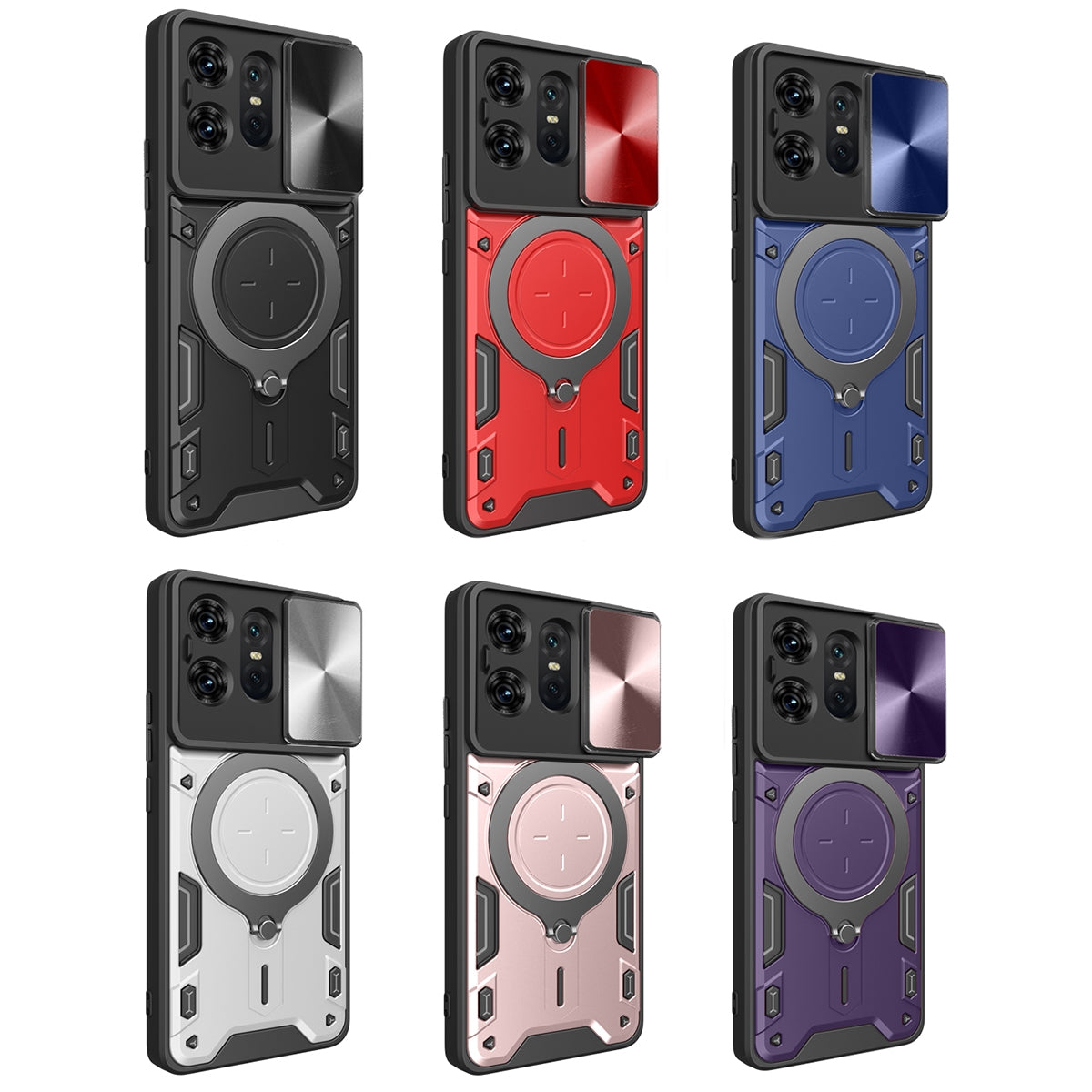 Motorola Edge 50 Pro Magnetic Holder CD Texture Sliding Camshield Phone Case, TPU PC Shockproof Cover