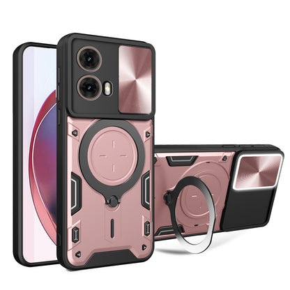 Motorola Moto G85 Magnetic Holder CD Texture Sliding Camshield Phone Case, TPU PC Shockproof Cover