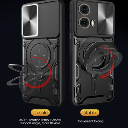 Motorola Moto G85 Magnetic Holder CD Texture Sliding Camshield Phone Case, TPU PC Shockproof Cover