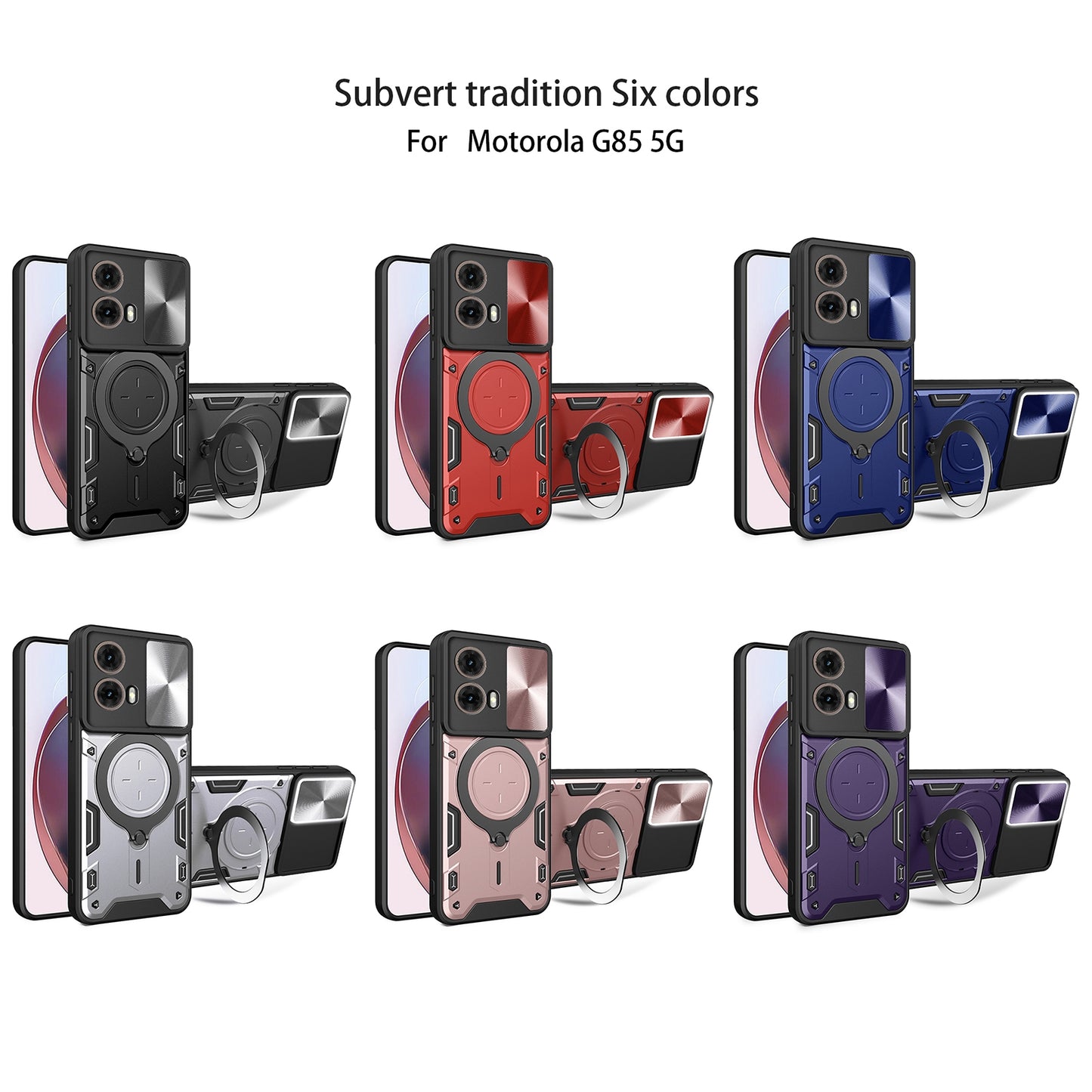 Motorola Moto G85 Magnetic Holder CD Texture Sliding Camshield Phone Case, TPU PC Shockproof Cover
