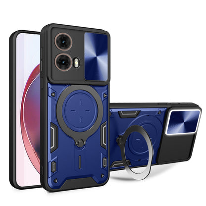 Motorola Moto G85 Magnetic Holder CD Texture Sliding Camshield Phone Case, TPU PC Shockproof Cover