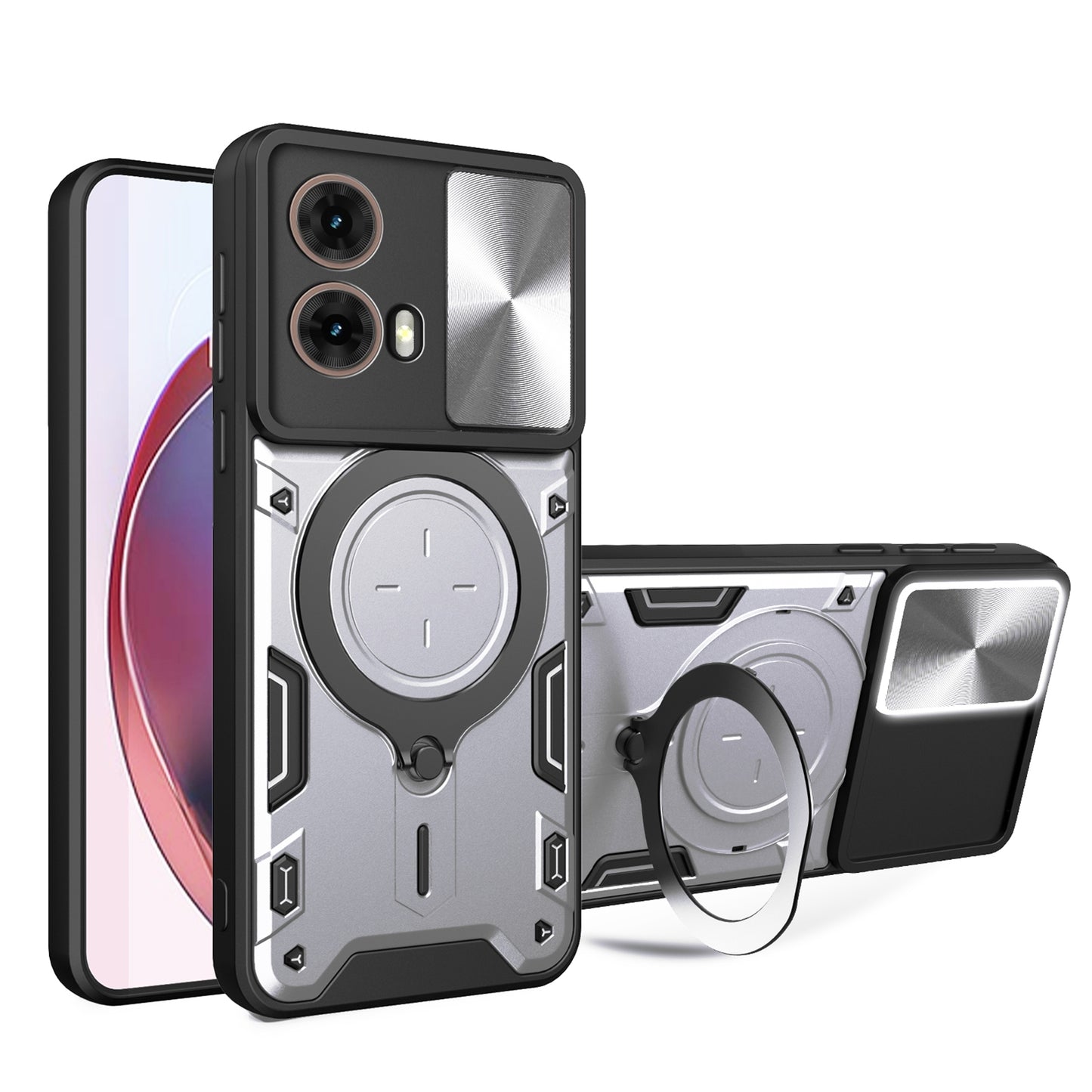 Motorola Moto G85 Magnetic Holder CD Texture Sliding Camshield Phone Case, TPU PC Shockproof Cover