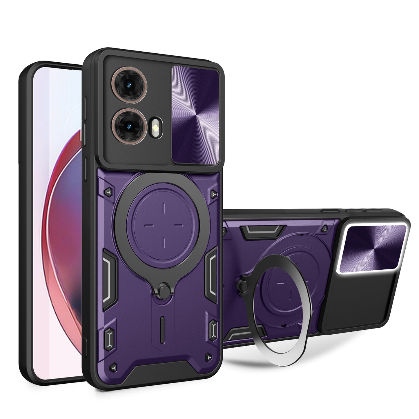 Motorola Moto G85 Magnetic Holder CD Texture Sliding Camshield Phone Case, TPU PC Shockproof Cover