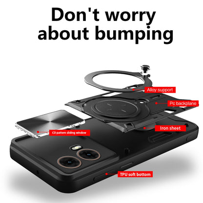 Motorola Moto G85 Magnetic Holder CD Texture Sliding Camshield Phone Case, TPU PC Shockproof Cover