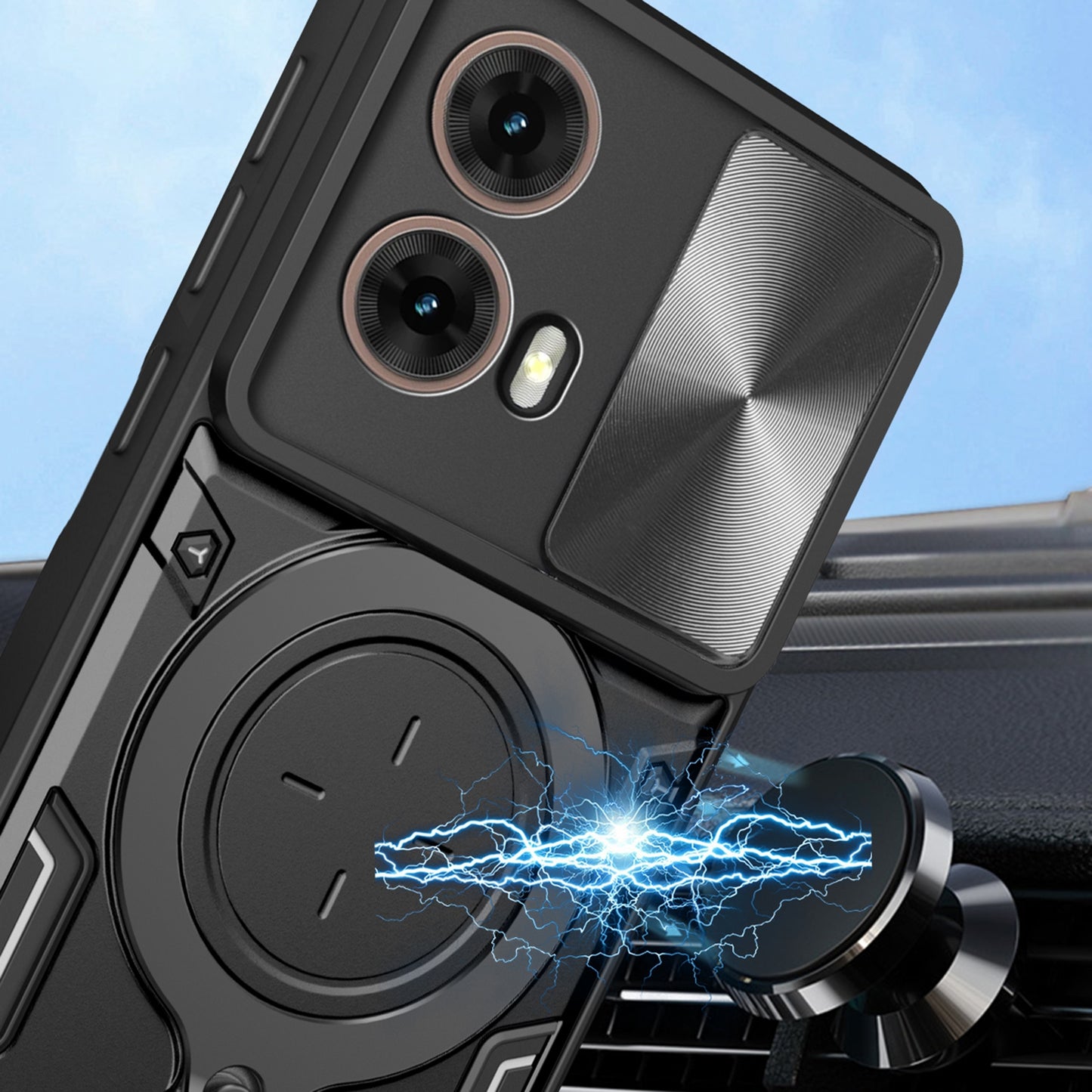 Motorola Moto G85 Magnetic Holder CD Texture Sliding Camshield Phone Case, TPU PC Shockproof Cover