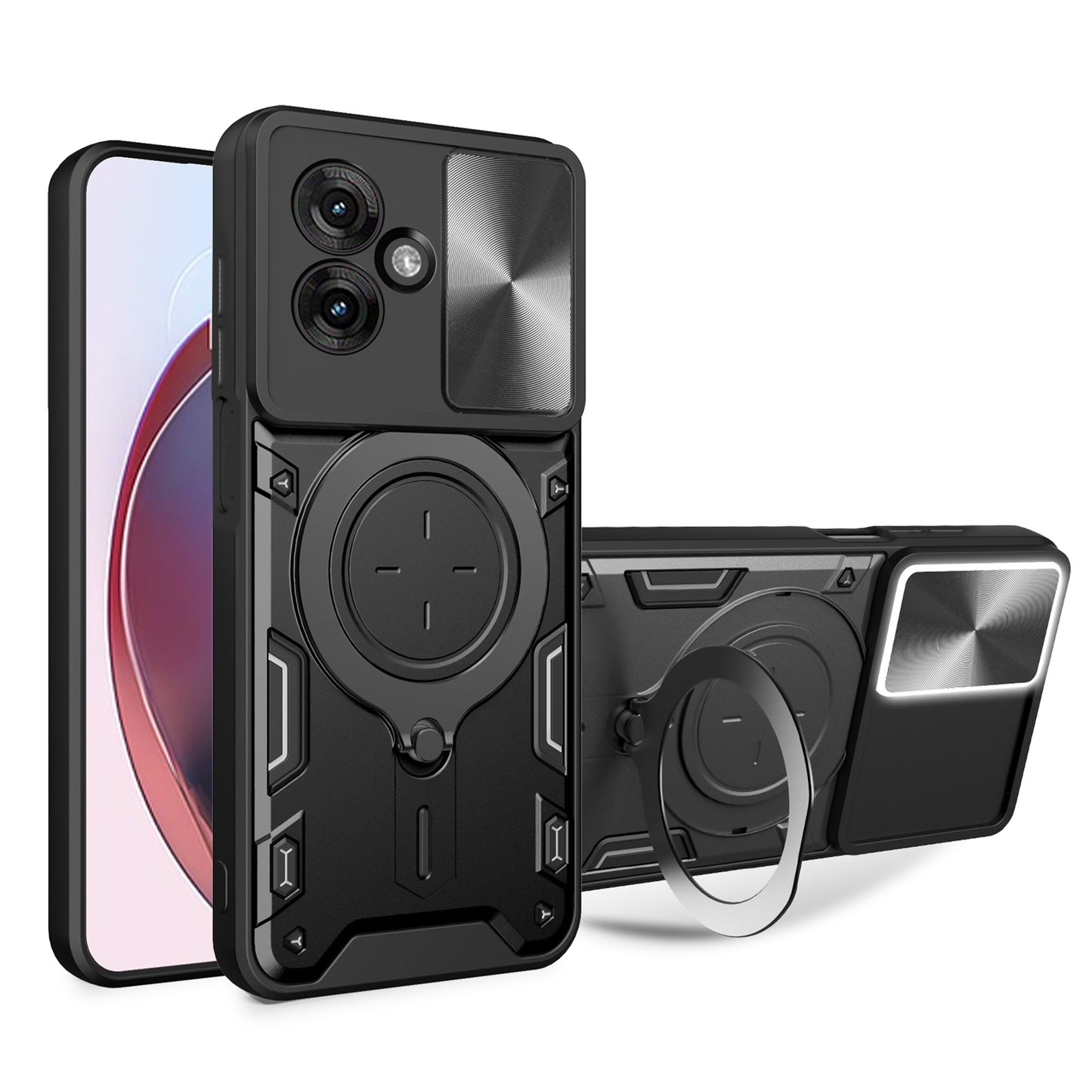 Motorola Moto G55 Magnetic Holder CD Texture Sliding Camshield Phone Case, TPU PC Shockproof Cover