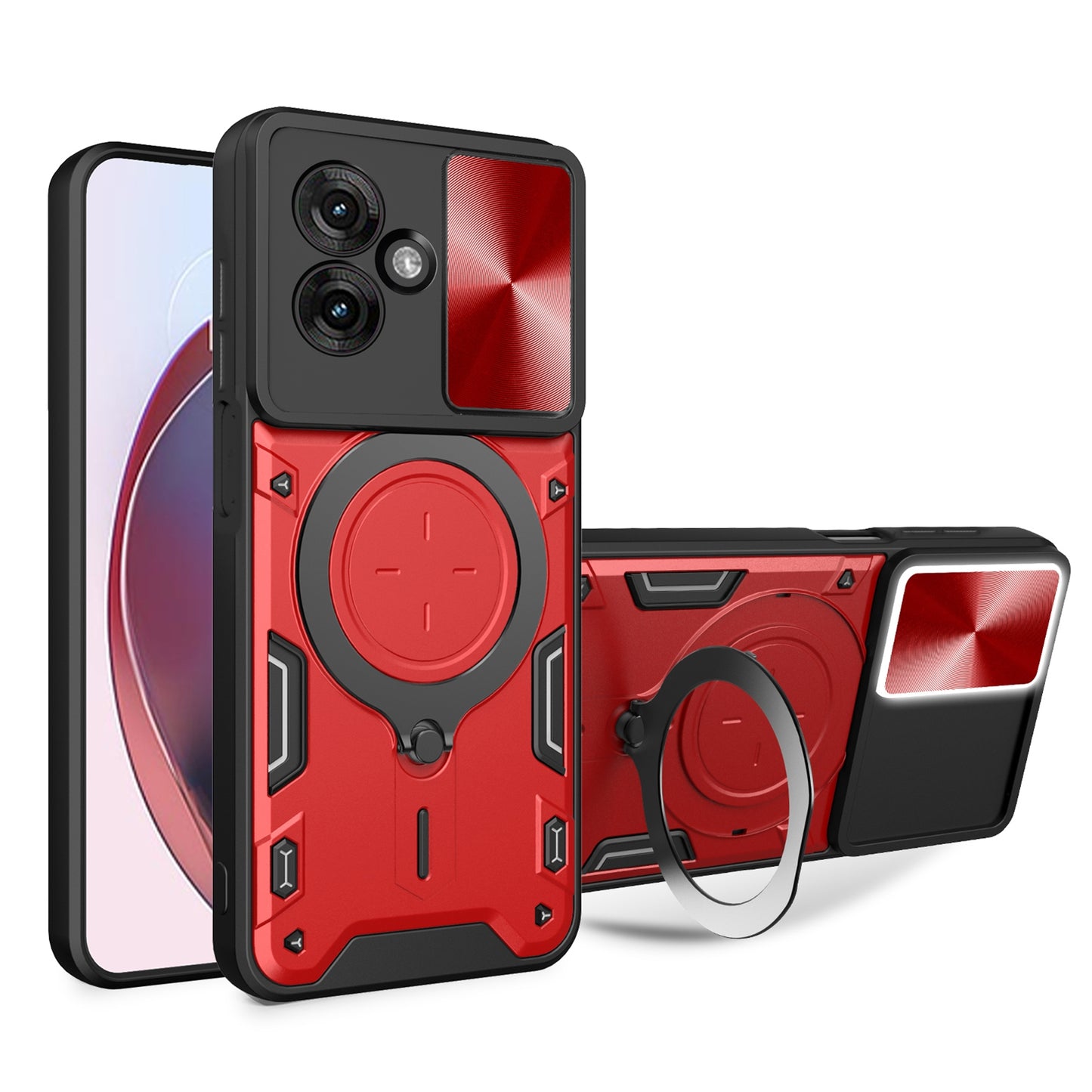 Motorola Moto G55 Magnetic Holder CD Texture Sliding Camshield Phone Case, TPU PC Shockproof Cover
