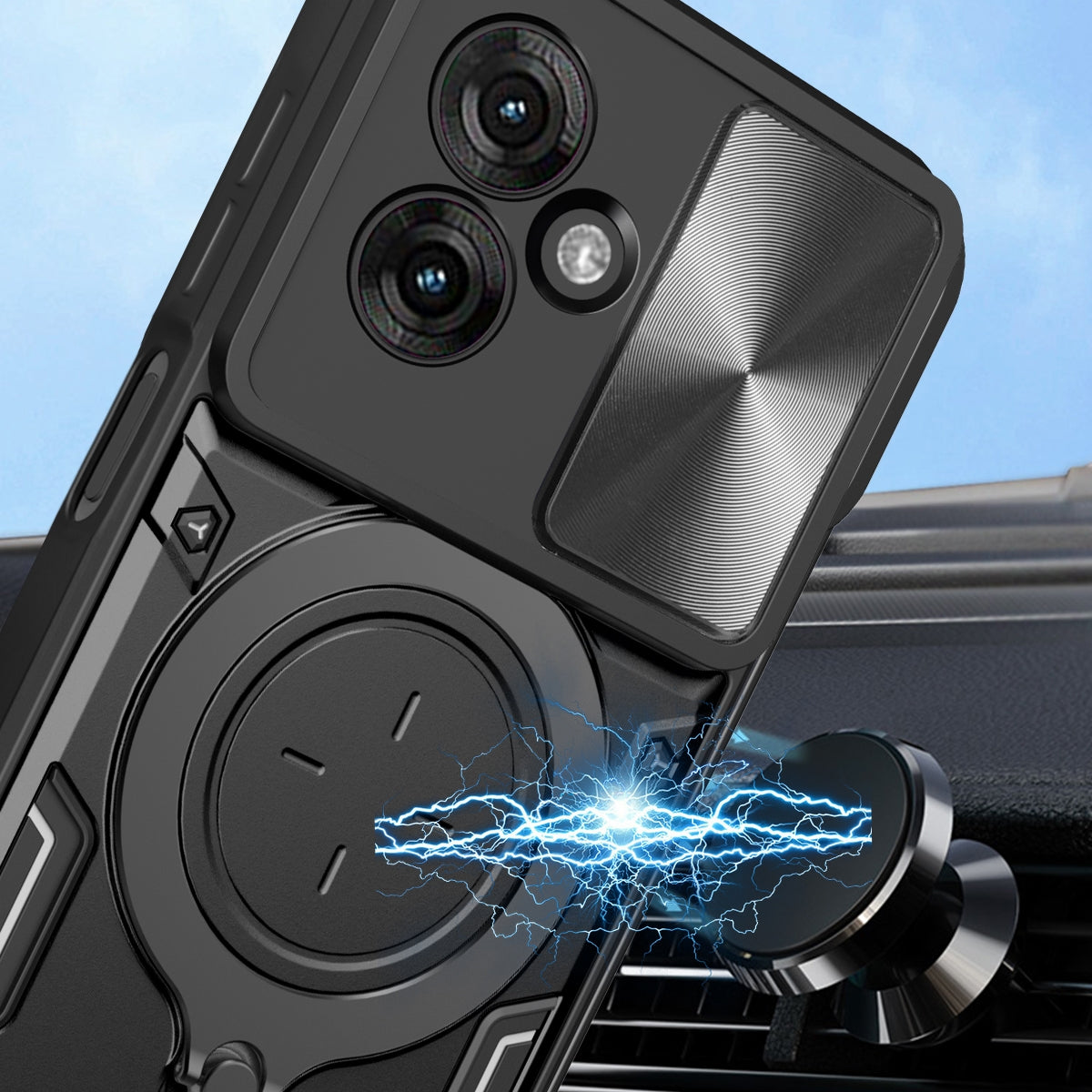 Motorola Moto G55 Magnetic Holder CD Texture Sliding Camshield Phone Case, TPU PC Shockproof Cover