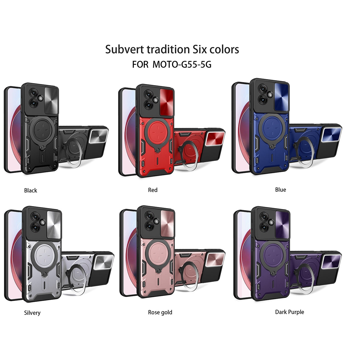 Motorola Moto G55 Magnetic Holder CD Texture Sliding Camshield Phone Case, TPU PC Shockproof Cover
