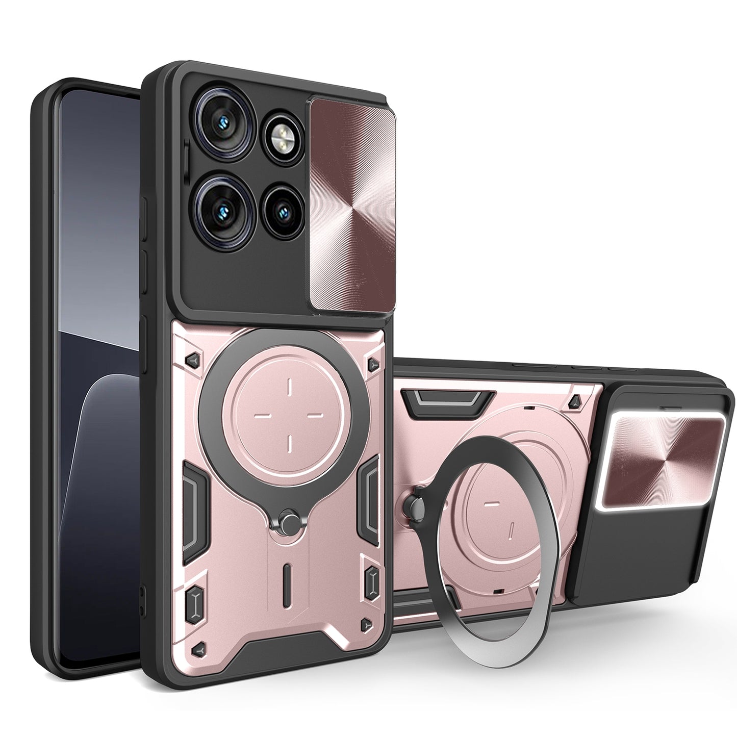 Motorola Edge 50 Neo Magnetic Holder CD Texture Sliding Camshield Phone Case, TPU PC Shockproof Cover
