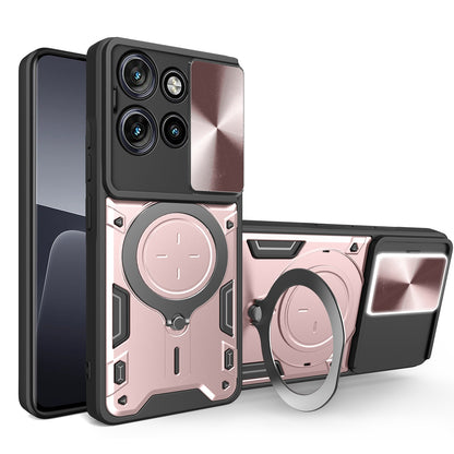 Motorola Edge 50 Neo Magnetic Holder CD Texture Sliding Camshield Phone Case, TPU PC Shockproof Cover