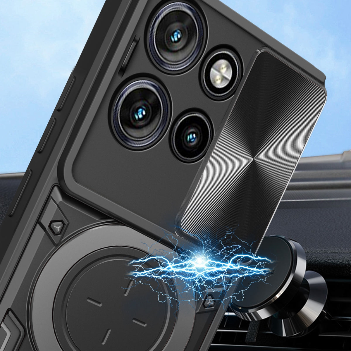 Motorola Edge 50 Neo Magnetic Holder CD Texture Sliding Camshield Phone Case, TPU PC Shockproof Cover