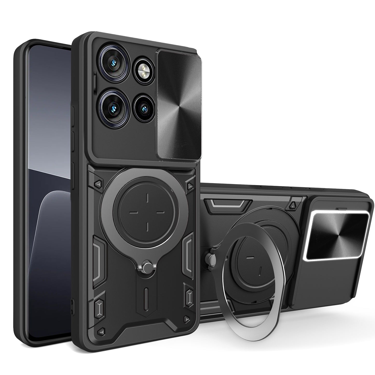 Motorola Edge 50 Neo Magnetic Holder CD Texture Sliding Camshield Phone Case, TPU PC Shockproof Cover