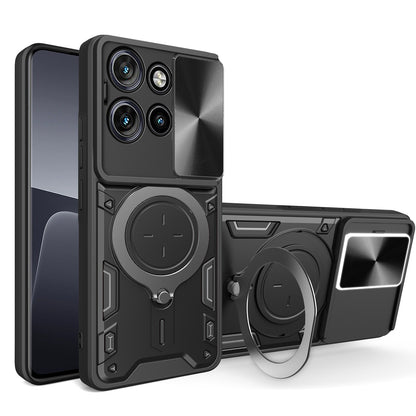 Motorola Edge 50 Neo Magnetic Holder CD Texture Sliding Camshield Phone Case, TPU PC Shockproof Cover