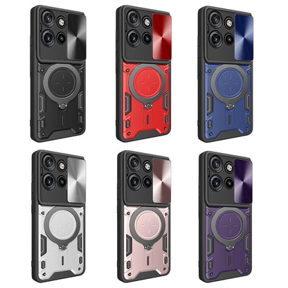 Motorola Edge 50 Neo Magnetic Holder CD Texture Sliding Camshield Phone Case, TPU PC Shockproof Cover