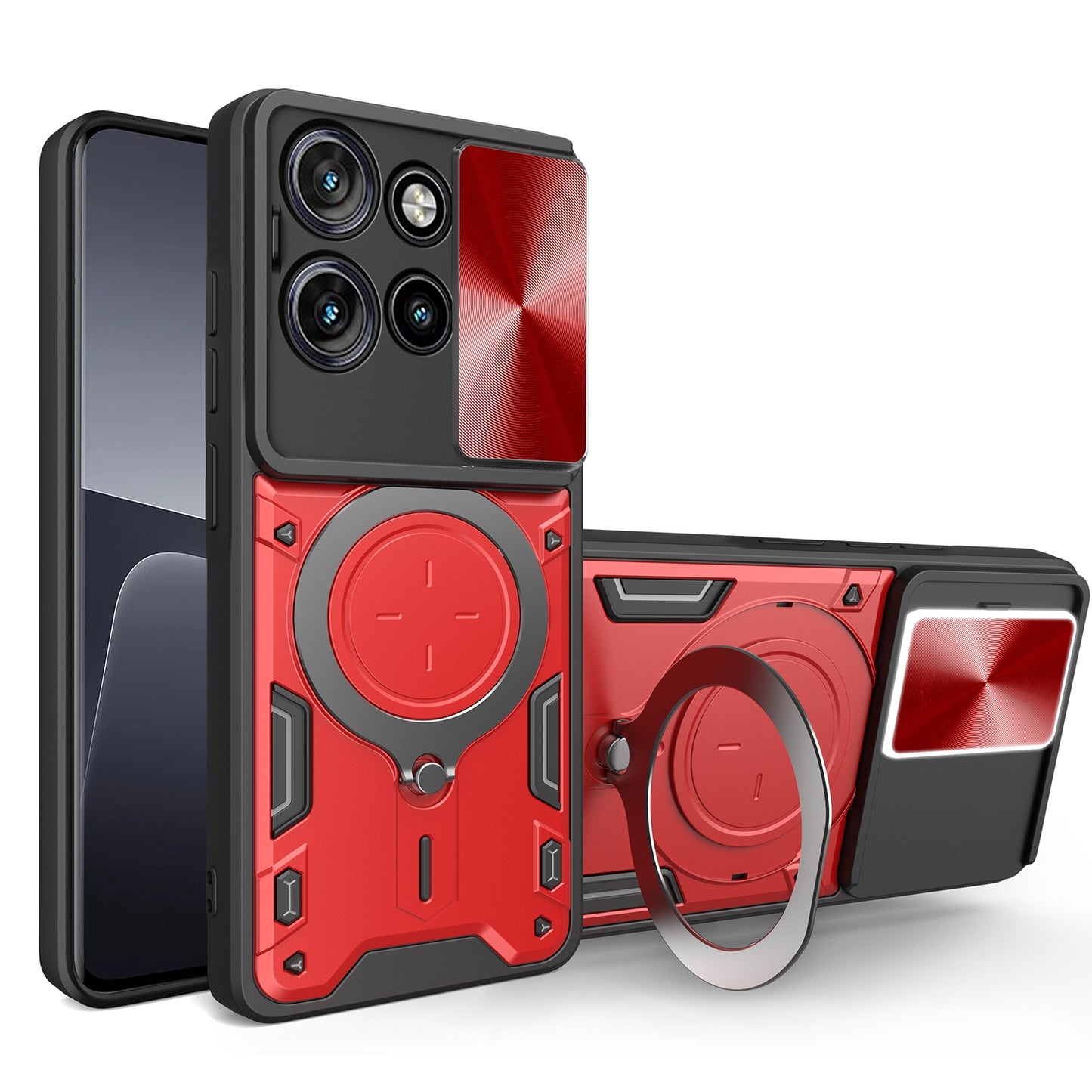 Motorola Edge 50 Neo Magnetic Holder CD Texture Sliding Camshield Phone Case, TPU PC Shockproof Cover