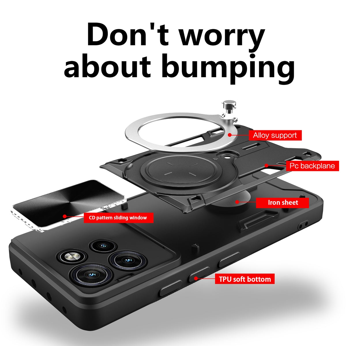 Motorola Edge 50 Neo Magnetic Holder CD Texture Sliding Camshield Phone Case, TPU PC Shockproof Cover