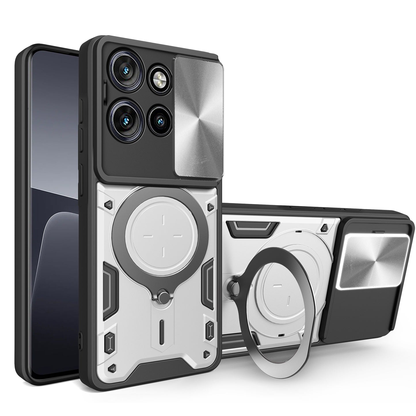 Motorola Edge 50 Neo Magnetic Holder CD Texture Sliding Camshield Phone Case, TPU PC Shockproof Cover