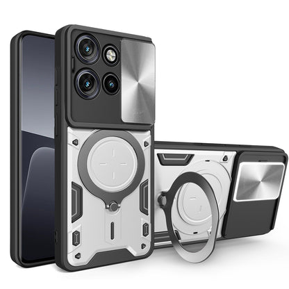 Motorola Edge 50 Neo Magnetic Holder CD Texture Sliding Camshield Phone Case, TPU PC Shockproof Cover